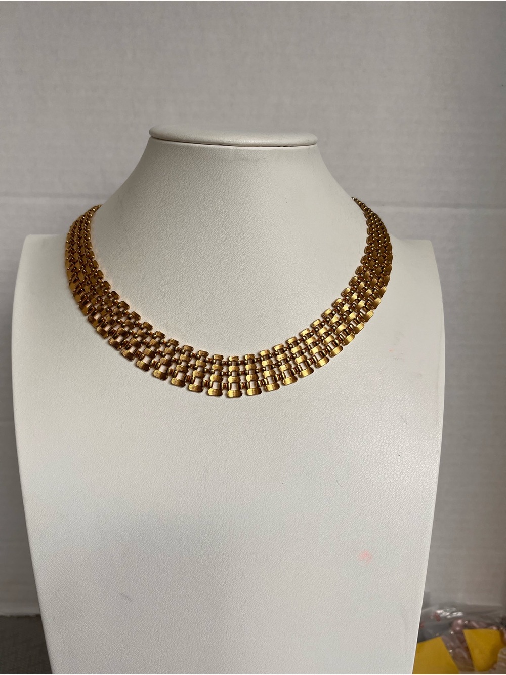 Vintage Gold Tone Multi Row Brick Link Collar Necklace 16” 65g Statement